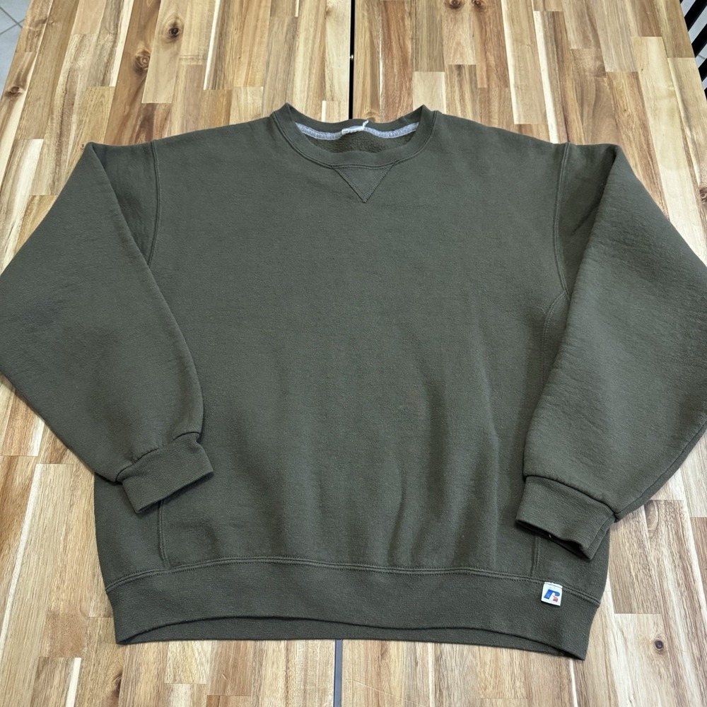 Vintage Russell Sweatshirt‎ Mens L Olive Green Crewneck Fleece Blank Comfort 90s